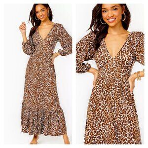 Lilly Pulitzer Dress Sz 4‎ Leopard Ivette Maxi Dress chocolate my favorite spot